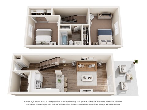 Floor plan for 2 beds, 1.5 baths, 1140 sqft